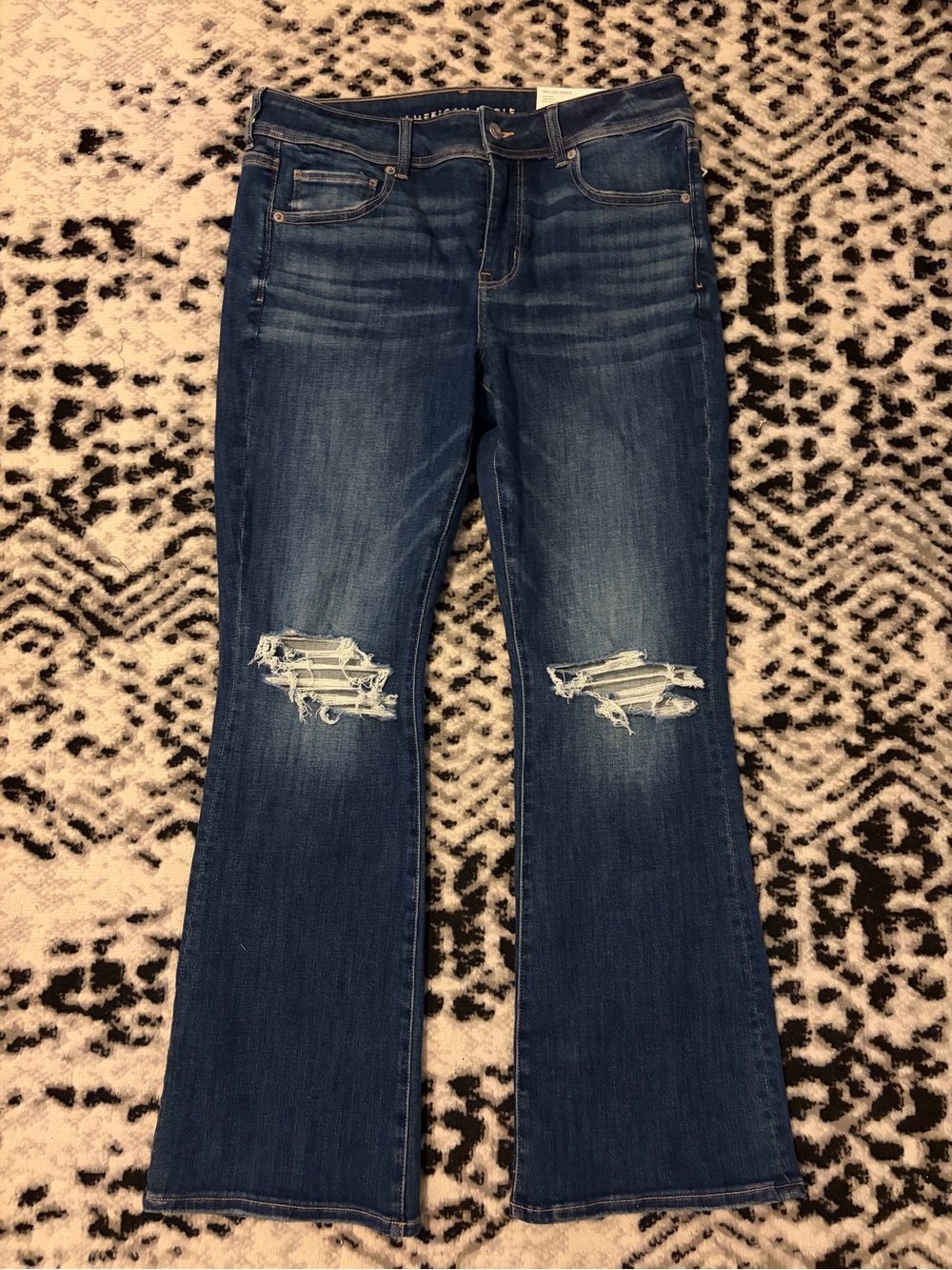 NWT American Eagle Dark Blue Distressed Flare Jeans